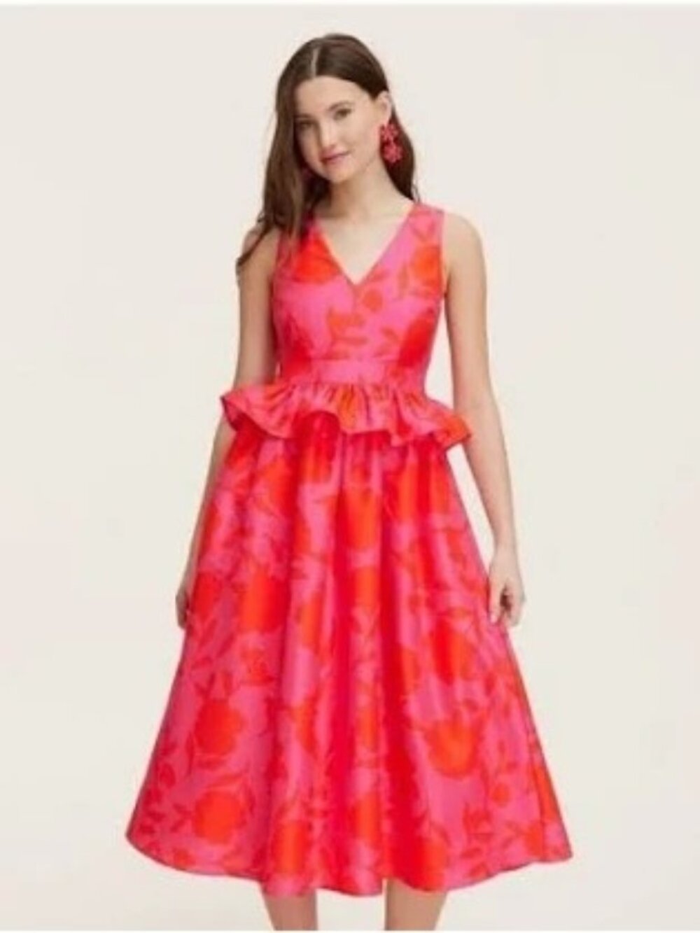 Kate Spade New York Target Midi Dress Size 0 Red Pink Rose Floral Peplum